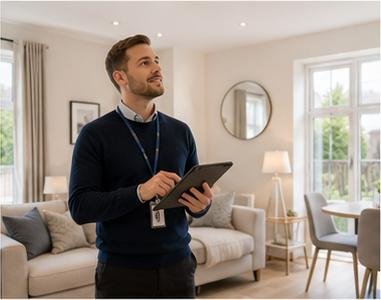 Property manager inspecting a modern flat