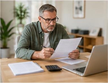 Landlord reviewing rental paperwork