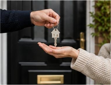 Keys handed to new tenant at property door