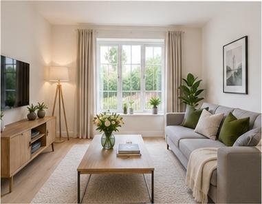 Warm bright UK living room interior