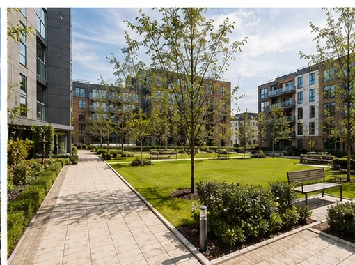 Communal courtyard of UK apartment development