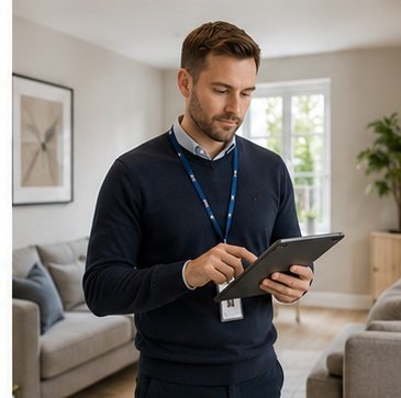 Property manager reviewing a tablet in a flat